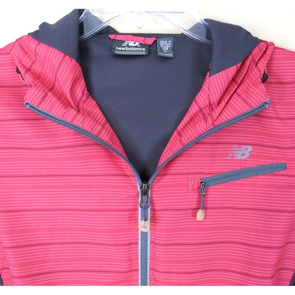 New Balance Full Zip Hooded Windbreaker‎ Jacket Women's Medium Pink Striped - Picture 2 of 9